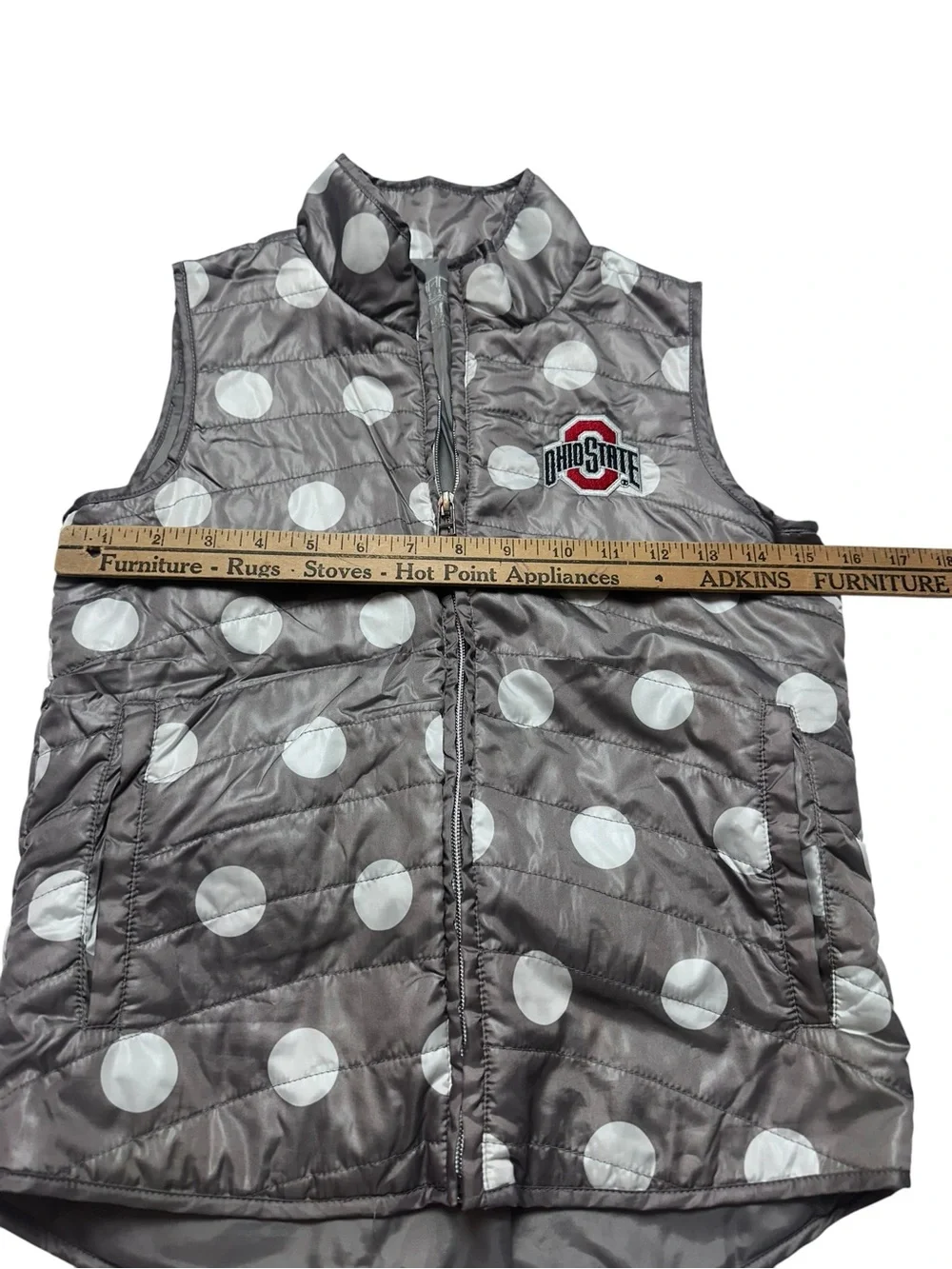 Ohio State Buckeyes Girls M Gray Polka Dot Puffer Vest OSU Game Day NCAA